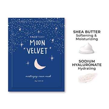 FACETORY K Beauty Face Mask Skin Care - MOON VELVET MOISTURIZING Sheet Mask with Sodium Hyaluronate & Shea Butter Cream | Moisturizing Cream Mask (10 Pack)
