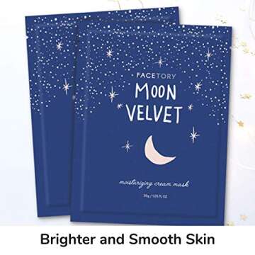 FACETORY K Beauty Face Mask Skin Care - MOON VELVET MOISTURIZING Sheet Mask with Sodium Hyaluronate & Shea Butter Cream | Moisturizing Cream Mask (10 Pack)
