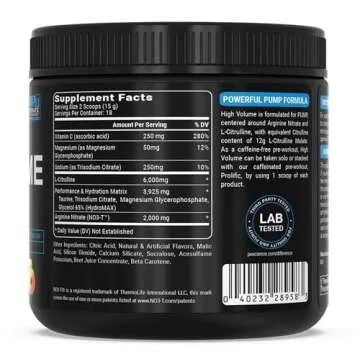 PEScience High Volume Nitric Oxide Booster Pump Pre Workout Powder, Sour Peach Candy, 36 Scoops, Caffeine Free