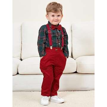 DANGKAEN Baby Boy Clothes Toddler Suits, Outfits Gentleman Dress Shirt +Bowtie + Suspender Pants Out...