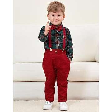 DANGKAEN Baby Boy Clothes Toddler Suits, Outfits Gentleman Dress Shirt +Bowtie + Suspender Pants Outfit Set Wedding Burgundy 4-5T