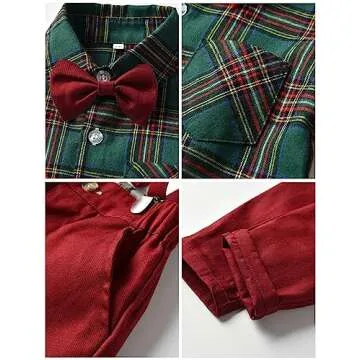 DANGKAEN Baby Boy Clothes Toddler Suits, Outfits Gentleman Dress Shirt +Bowtie + Suspender Pants Outfit Set Wedding Burgundy 4-5T
