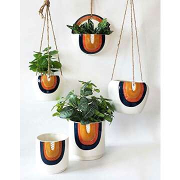 Urban Products Retro Rainbow Hanging Planter Blue and Terracotta 8in