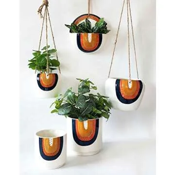 Urban Products Retro Rainbow Hanging Planter Blue and Terracotta 8in