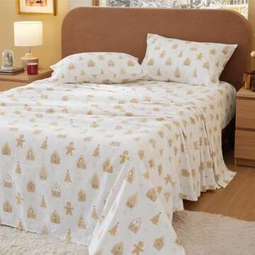 Bedsure Flannel Sheets Queen Size, Holiday Pattern Cotton Sheets for Queen Size Bed, Ultra Soft & Co...