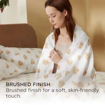 Bedsure Flannel Sheets Queen Size, Holiday Pattern Cotton Sheets for Queen Size Bed, Ultra Soft & Comfort, Deep Pockets 16 Inches Warm Bedsheets, Almond Buff