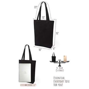 Lily queen Natural Canvas Tote Bags DIY Reusable Shopping Grocery Bag (Black - 6 Pack)