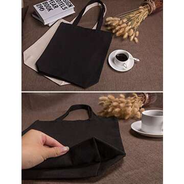 Lily queen Natural Canvas Tote Bags DIY Reusable Shopping Grocery Bag (Black - 6 Pack)