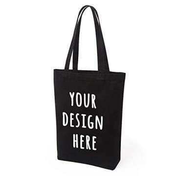 Lily queen Natural Canvas Tote Bags DIY Reusable Shopping Grocery Bag (Black - 6 Pack)