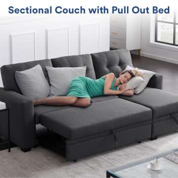 Rovibek Convertible L Shaped Couch with Storage and Bed