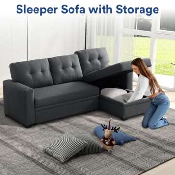 Rovibek Convertible L Shaped Couch with Storage and Bed
