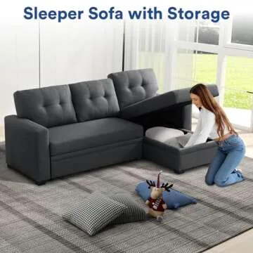 Rovibek Convertible L Shaped Couch with Storage and Bed