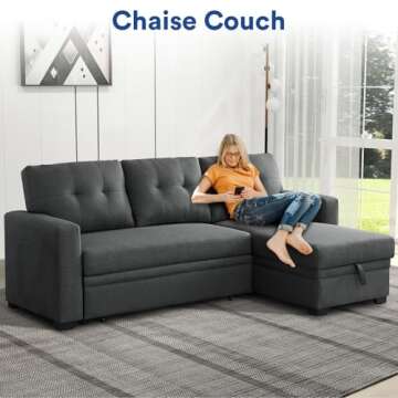 Rovibek Convertible L Shaped Couch with Storage and Bed