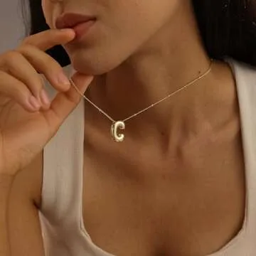 Personalized Bubble Letter Necklace Gold for Women