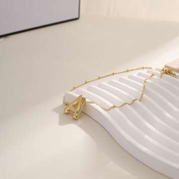 Personalized Bubble Letter Necklace Gold for Women