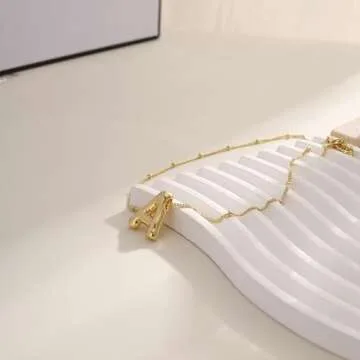 Personalized Bubble Letter Necklace Gold for Women