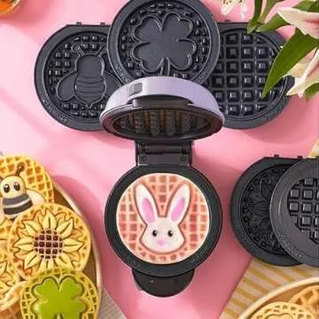 DASH Mini Waffle Maker with 7 Themed Plates - Perfect for Spring Baking!