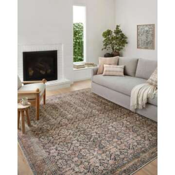 Loloi Amber Lewis Billie Collection, Ink & Salmon 8'-6" x 11'-6" Area Rug – Antique & Distressed Accent Rugs for Living Room, Bedroom, Entryway & Hallway, No Shed High Traffic Area Home Decor Rug