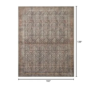 Loloi Amber Lewis Billie Collection, Ink & Salmon 8'-6" x 11'-6" Area Rug – Antique & Distressed Accent Rugs for Living Room, Bedroom, Entryway & Hallway, No Shed High Traffic Area Home Decor Rug