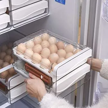 Sooyee 40 Capacity Egg Container for Refrigerator, Household Egg Holder for Fridge, Transparent 2 Drawers Chicken Egg Storage Container,White