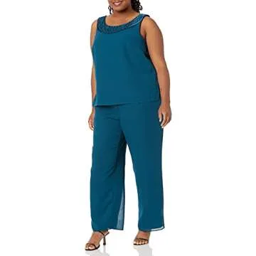 Le Bos Women's Plus Size Elegant Jacket Pant Set