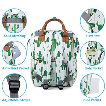 Starte Flower Baby Diaper Backpack with Stroller Straps Large Capacity Baby Bags for Fashion Mommy Maternity Nappy Bag Cactus