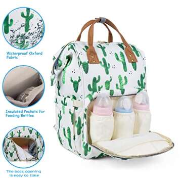 Starte Flower Baby Diaper Backpack with Stroller Straps Large Capacity Baby Bags for Fashion Mommy Maternity Nappy Bag Cactus