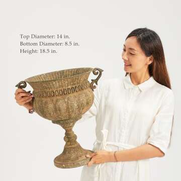 Worth Garden 18.5" Antique Iron Urn Planters for Outdoor Spaces