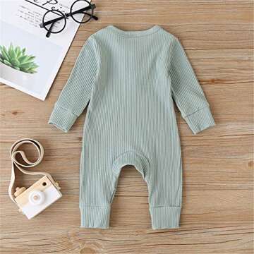 Kuriozud Newborn Infant Unisex Baby Boy Girl Button Solid Romper Bodysuit One Piece Jumpsuit Outfits Clothes (Long Sleeve One Piece Light Green, 3-6 Months)