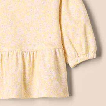 Amazon Essentials x Sofia Grainge Toddler Girls' 3/4 Sleeve Knit Top, Pack of 2, Delicate Floral/Round Trees, 2T