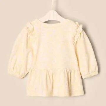 Amazon Essentials x Sofia Grainge Toddler Girls' 3/4 Sleeve Knit Top, Pack of 2, Delicate Floral/Round Trees, 2T