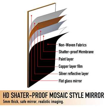 Rose Home Fashion Mosaic Style Frame-65 x22“, Full Length Mirror, Floor Mirror, Standing Mirror, Full Body Mirror, Large Mirror, Floor Length Mirror, Wall Mirror, Gold Mirror, Gold Mosaic Frame