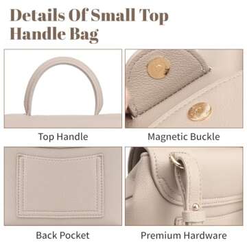 women's top-handle handbags,top handle bag,designer bags for women,luxury handbags,mini faux leather shoulder bag(Elephant Gray)