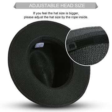JOYEBUY Womens UPF50 Foldable Summer Straw Hat Wide Brim Fedora Sun Beach hat (Black)
