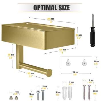 SAYONEYES Brushed Gold Toilet Paper Holder with Shelf and Storage – SUS304 Stainless Steel Flushab...
