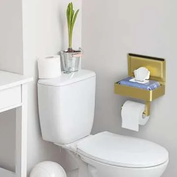 SAYONEYES Gold Toilet Paper Holder with Shelf and Storage