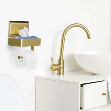 SAYONEYES Gold Toilet Paper Holder with Shelf and Storage