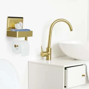 SAYONEYES Gold Toilet Paper Holder with Shelf and Storage