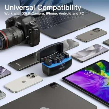 BOYAMIC Wireless Lavalier Microphone for iPhone Android Tablets Camera,Onboard Recording,984ft Range, 10h Battery Life with Charging Case, Clip on Wireless Lapel Mic for Live Streaming Video Recording