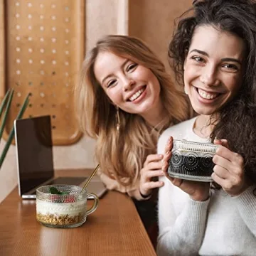 Vintage Coffee Mugs & Oats Containers - 14oz Glass Set