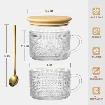 Vintage Coffee Mugs & Oats Containers - 14oz Glass Set