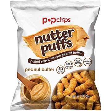 PopChips Nutter Puffs, Puffed Snack Variety Pack 1 oz bags( Peanut Butter and Peanut Butter/Chocolate) (Variety(PB and PB/Chocolate), 18)