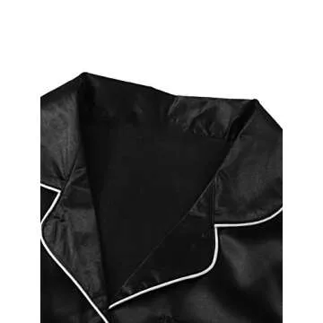 SweatyRocks Women's Short Sleeve Sleepwear Button Down Satin 2 Piece Pajama Set Black Large