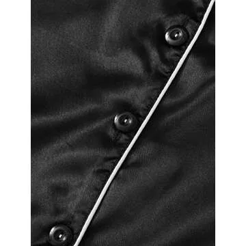 SweatyRocks Women's Short Sleeve Sleepwear Button Down Satin 2 Piece Pajama Set Black Large