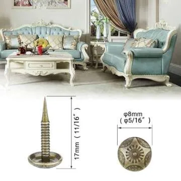 Homdire Upholstery Tacks with Small Head, 5/16 inch Vintage Furniture Tacks Nails for Upholstery, 200pcs Mini Decorative Nails with Threaded Leg, Sofa Tacks for Woods (Antique Brass)