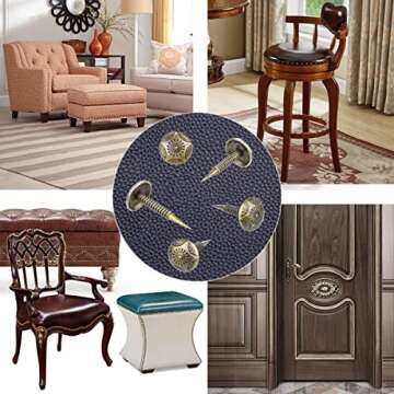 Homdire Upholstery Tacks with Small Head, 5/16 inch Vintage Furniture Tacks Nails for Upholstery, 200pcs Mini Decorative Nails with Threaded Leg, Sofa Tacks for Woods (Antique Brass)