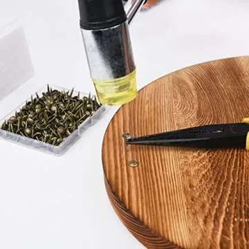 Homdire Upholstery Tacks with Small Head, 5/16 inch Vintage Furniture Tacks Nails for Upholstery, 200pcs Mini Decorative Nails with Threaded Leg, Sofa Tacks for Woods (Antique Brass)