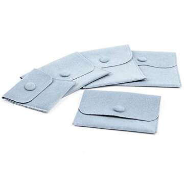 Teensery 4 Pcs Jewelry Pouch Velvet Jewelry Gift Bag Organizer with Snap Button for Rings, Bracelets, Necklaces, Earrings (Light Blue)