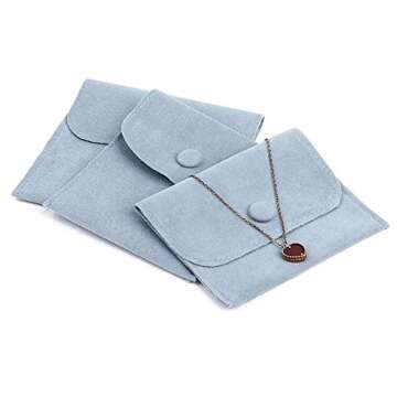 Teensery 4 Pcs Jewelry Pouch Velvet Jewelry Gift Bag Organizer with Snap Button for Rings, Bracelets, Necklaces, Earrings (Light Blue)