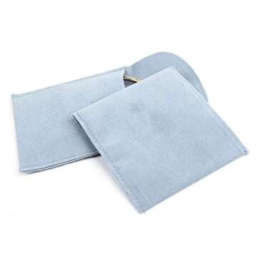 Teensery 4 Pcs Jewelry Pouch Velvet Jewelry Gift Bag Organizer with Snap Button for Rings, Bracelets, Necklaces, Earrings (Light Blue)